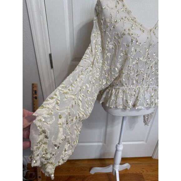 Free People Gold Sequin Blouse Top Sheer Size Small Party - Picture 5 of 10